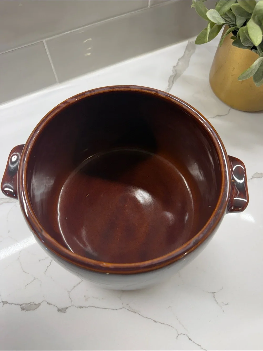 Glazed Ceramic Covered Casserole - Rich Brown